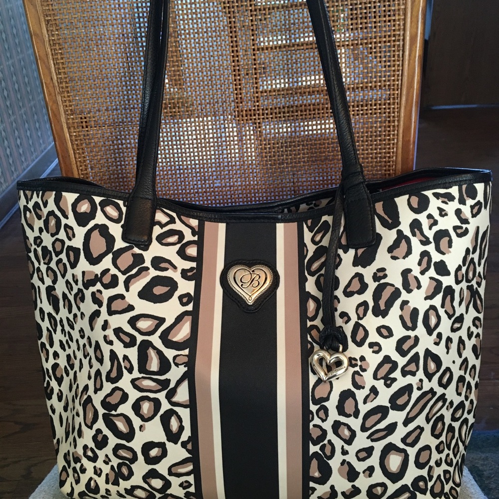 Brighton Tula Shopper Tote Cheetah Ocelot Animal Print and Stripe Design - Picture 13 of 13